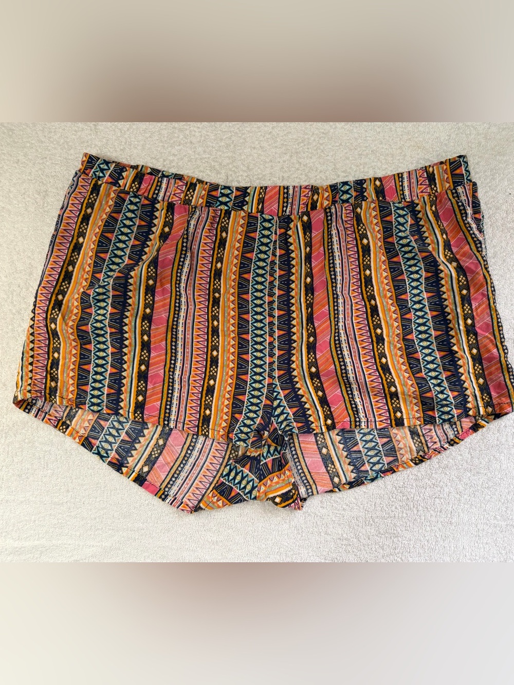 Full Circle Trends Boho Tribal Striped Aztec Pull-On Shorts Festival Goblincore